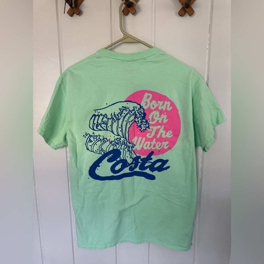Costa women’s Seafoam Green Tee with Pink Graphic medium